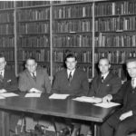 Fuller's founding faculty (left to right): Harold John Ockenga, Wilbur M. Smith, Carl F. H. Henry, Harold Lindsell, Everett Harrison